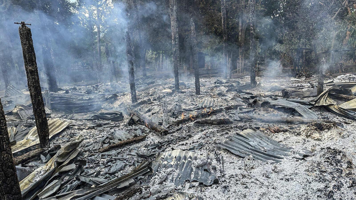 The Myanmar military had carried out more than 300 air strikes in the last year, the United Nations said in March, in its efforts to crush out resistance to the junta that was installed after the civilian government was ousted in 2021. (Free Burma Rangers via AP)