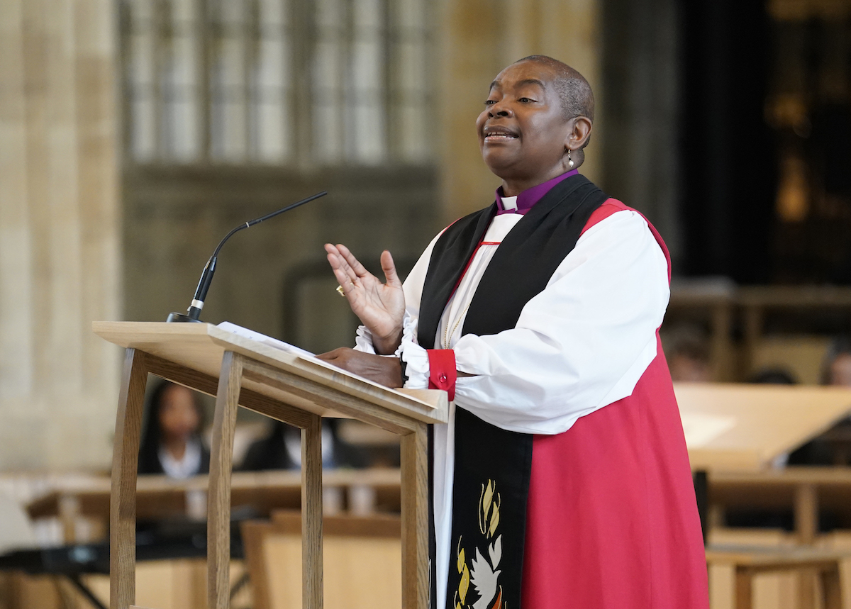 The Rt Revd Rose Hudson-Wilkin, Bishop of Dover speaks during a service attended by Britain's King Charles III. (File/AFP)