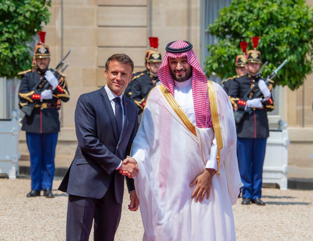 Saudi Crown Prince Mohammed bin Salman arrives at presidential Elysee Palace to meet France’s President in Paris, on June 16.