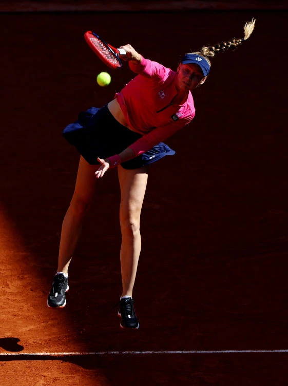 Kazakhstan’s Elena Rybakina in action during her second round match against Czech Republic’s Linda Noskova during the French Open — Roland Garros, Paris, on June 1, 2023. (Reuters)