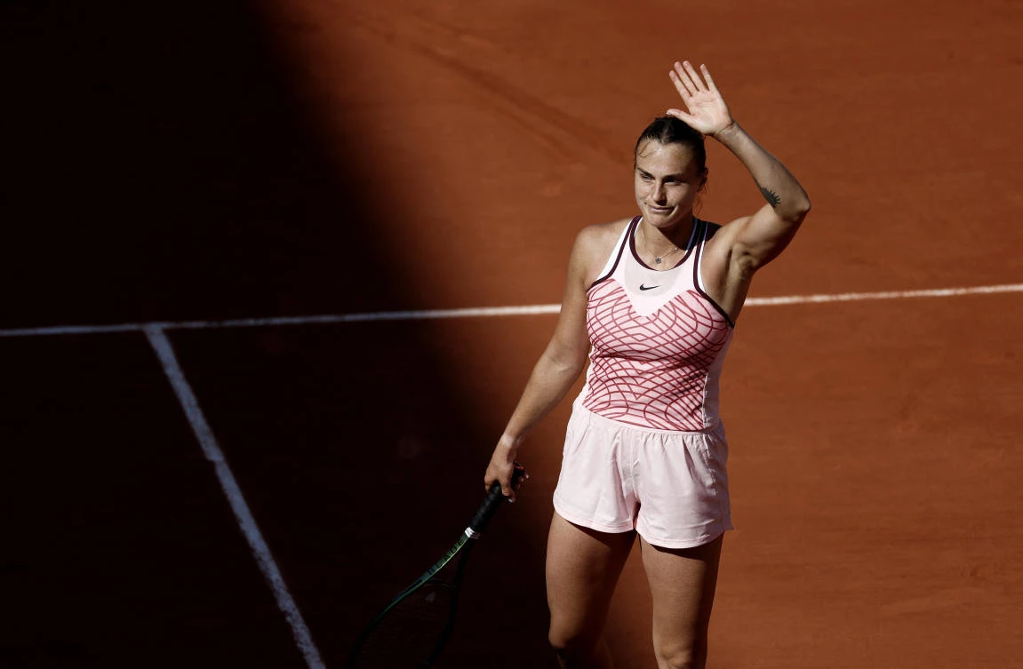 Belarus’ Aryna Sabalenka reacts after winning her second round match against Belarus’ Iryna Shymanovich during the French Open — Roland Garros, Paris, on May 31, 2023. (Reuters)