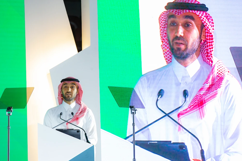 Saudi Minister of Sport Prince Abdulaziz bin Turki Al-Faisal speaking at the press conference on Monday. (Twitter/@GSA_KSA)
