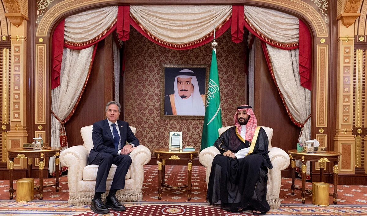 U.S. Secretary of State Antony Blinken meets with Saudi Crown Prince Mohammed bin Salman, in Jeddah, Saudi Arabia, June 7, 2023. (Photo Courtesy: Saudi Royal Court/REUTERS)