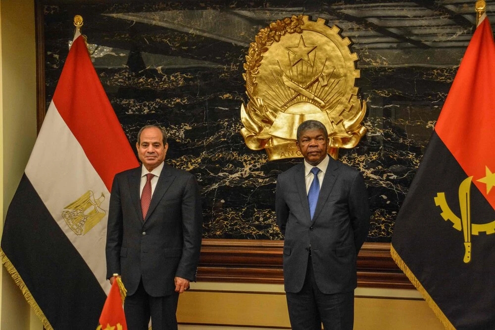 Angola President Joao Lourenco and Egyptian President Abdel Fattah El-Sisi seen in Luanda on Jun. 7, 2023, at the start of their meeting. (AFP)
