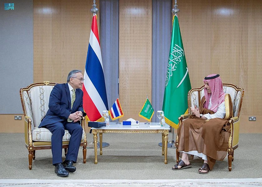 Saudi FM Prince Faisal bin Farhan and his Thai counterpart Don Pramudwinai. (SPA)