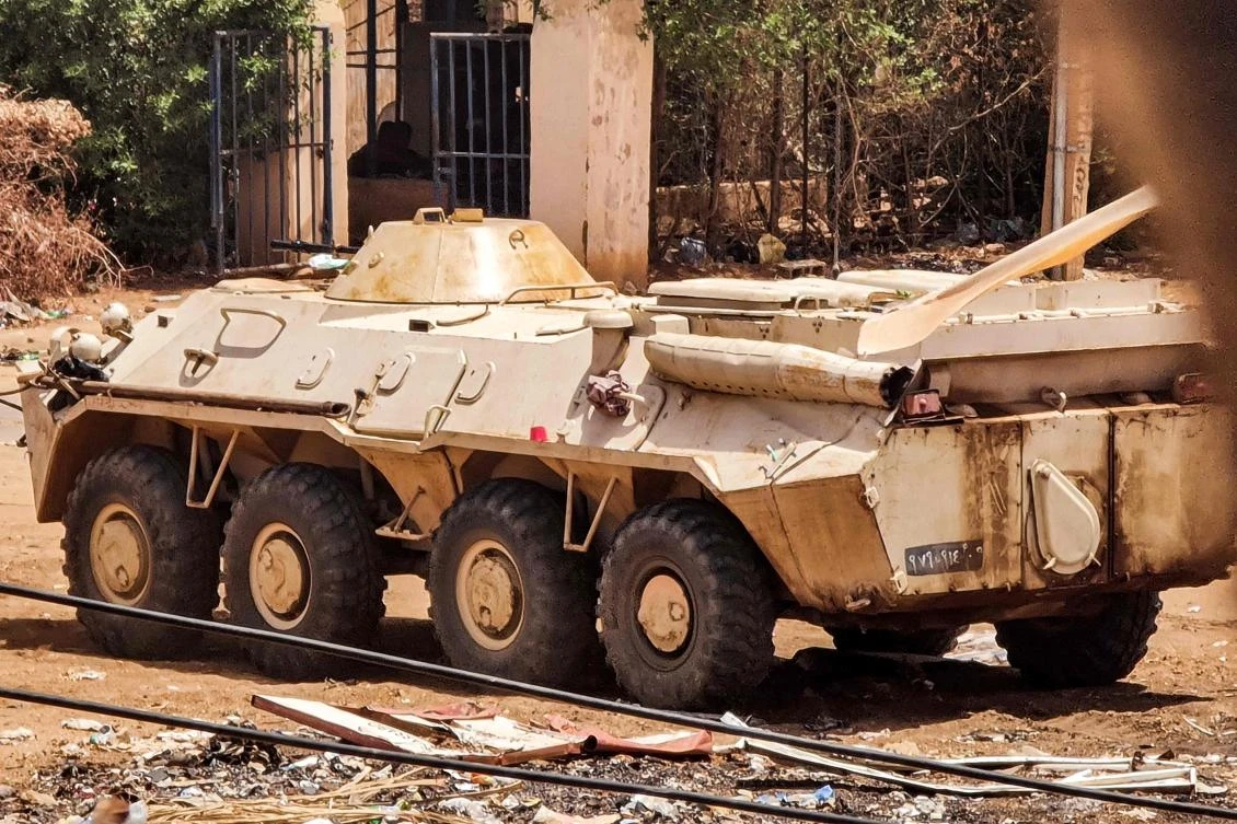 Above, a Sudanese armored personnel carrier in southern Khartoum amidst ongoing fighting on June 7, 2023. (AFP)