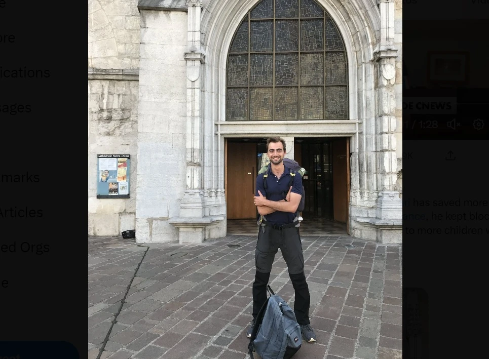 24-year-old Henri, who was hailed by the French media as “the hero with a rucksack” Friday after he was shown in a video grappling with the assailant and charging after him during the knife attack that left over four children injured. (Twitter)