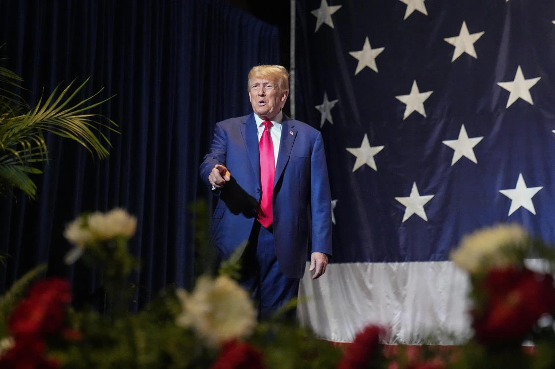 Former President Donald Trump speaks at the Georgia Republican convention, Saturday, June 10, 2023, in Columbus, Georgia. (AP)