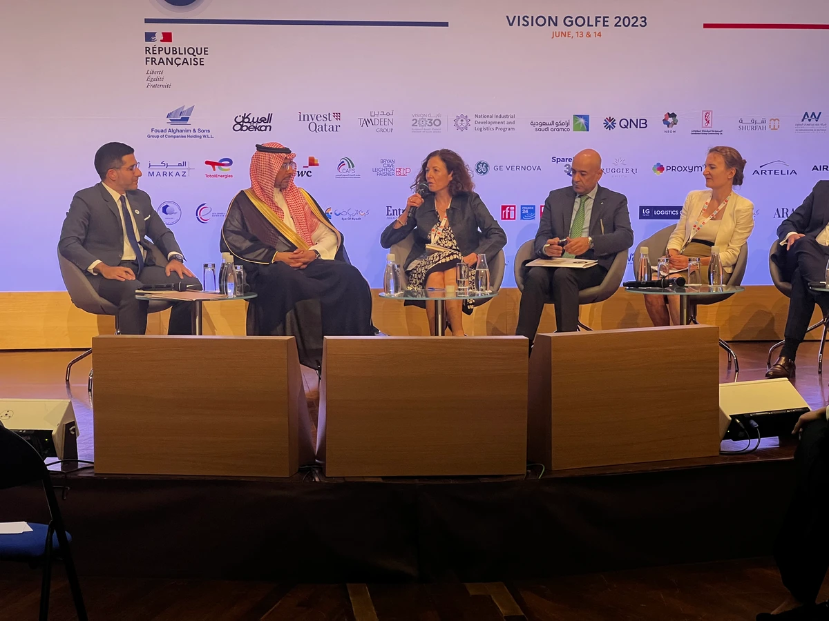 Saudi Minister of Industry and Mineral Resources Bandar Alkhorayef joined Magali Cesana, Jasem Albudaiwi, Anne Gueguen and others for a discussion moderated by Arab News Editor-in-Chief Faisal J. Abbas. (AN photo)