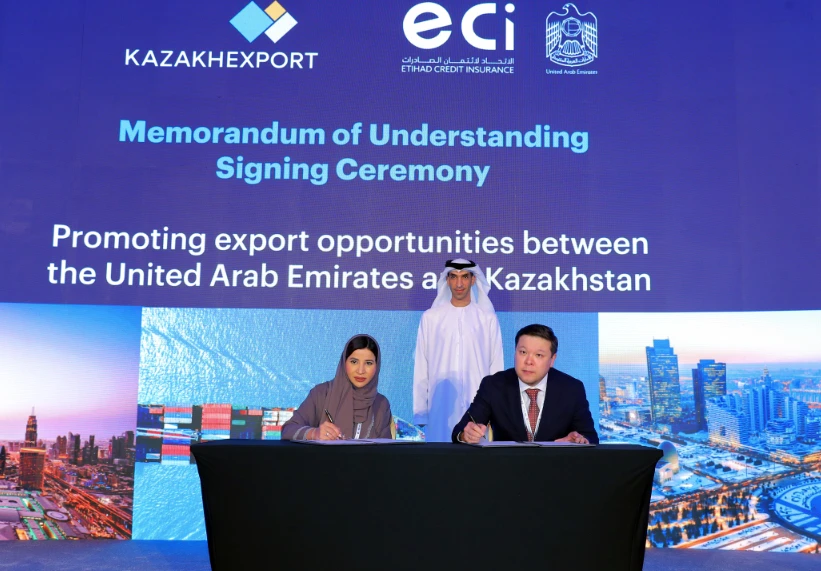 The MoU was signed by ECI CEO Raja Al-Mazrouei and KazakhExport chairman Aslan Kaligazin at the 13th annual Aman Union General Meeting in Dubai (WAM)