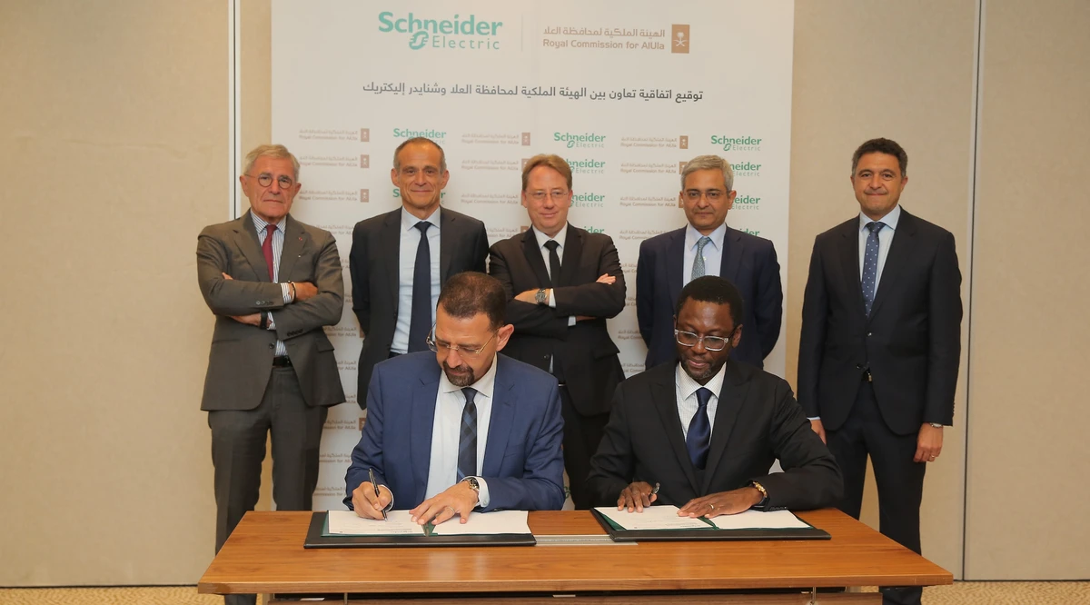 The agreement was signed between Mohammad Shaheen, cluster president of Schneider Electric for Saudi Arabia and Lawrence Eta, vice president for Digital & Analytics at the RCU, during a recent energy summit in Riyadh. (Supplied)