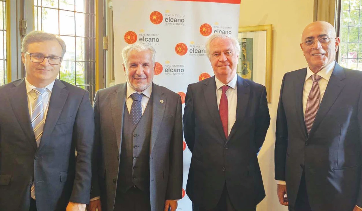 Dr. Abdullah Al-Rabeeah received by the director of the Elcano Royal Institute for International and Strategic Studies, Charles Powell, in Madrid. (Supplied)