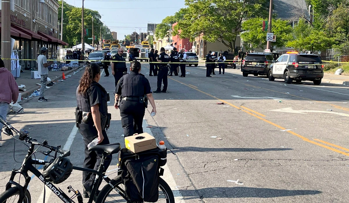 Milwaukee police investigate a shooting along North King Drive near Locust Street, in Milwaukee, Monday, June 19, 2023. (AP)