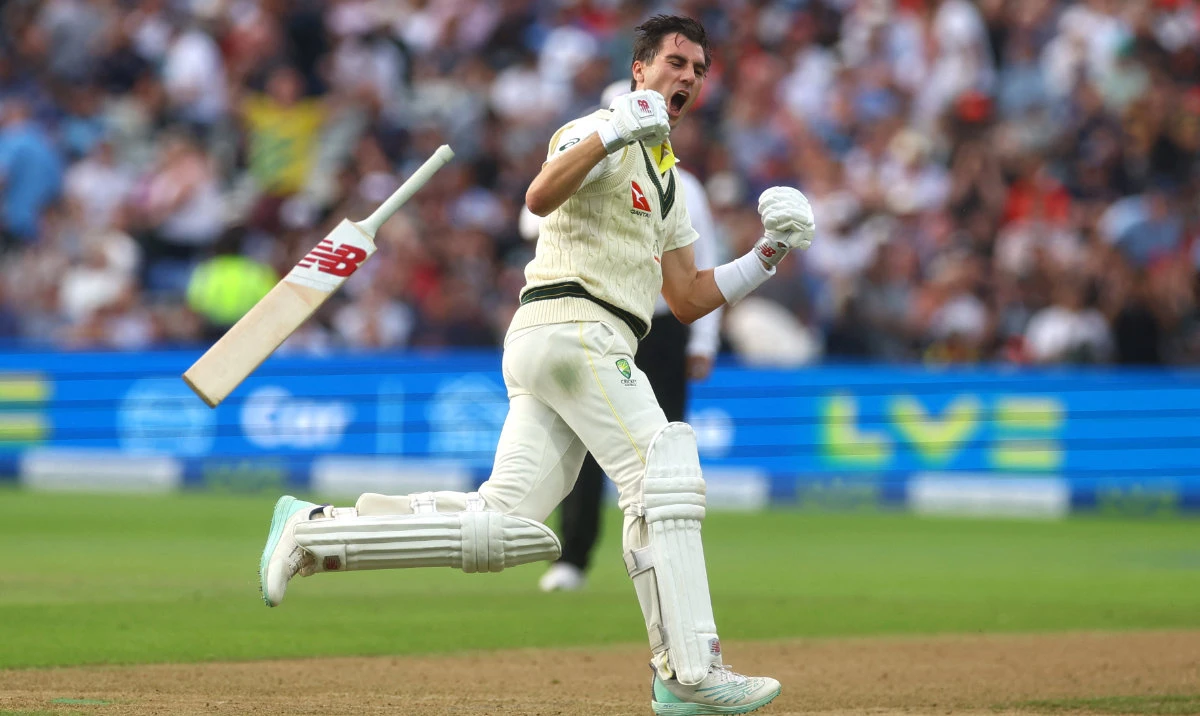 Australia's Pat Cummins celebrates after Australia win by 2 wickets during Day 5 of the first Ashes Test cricket match, at Edgbaston, Birmingham, England, Tuesday. (Reuters)