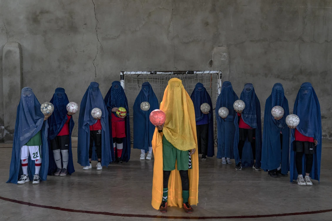 An Afghan women's soccer team poses for a photo in Kabul, Afghanistan, Thursday, Sept. 22, 2022. (File/AP)