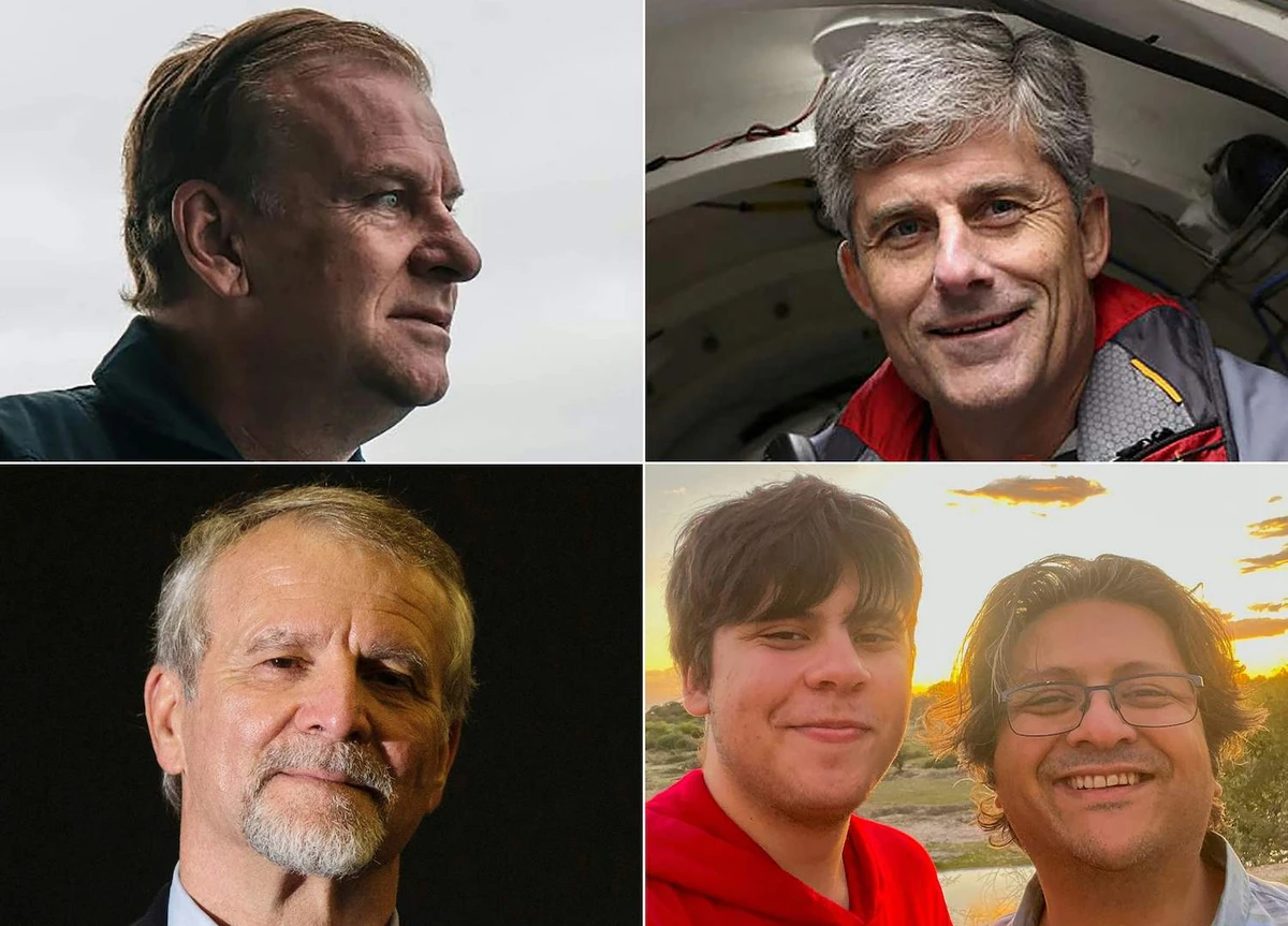 Titan submersible passengers (L-R, top to bottom) Hamish Harding, Stockton Rush, Paul-Henri Nargeolet, Suleman Dawood and his father Shahzada Dawood. (File/AFP)