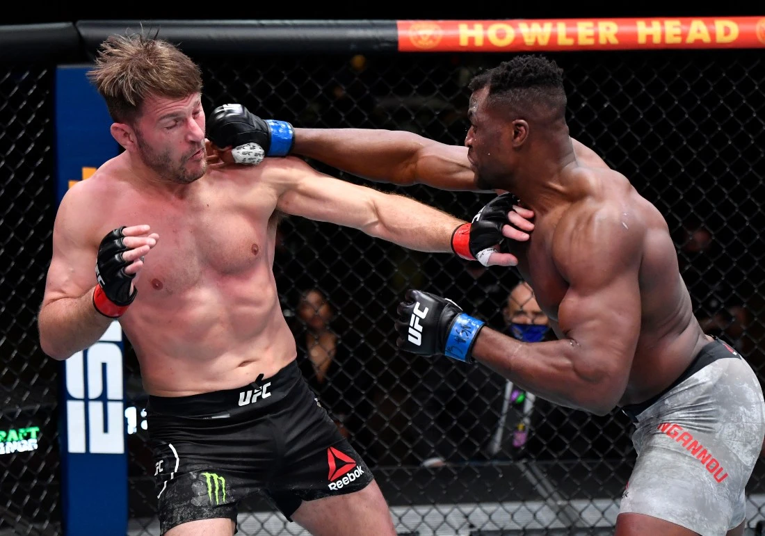 Francis Ngannou (right) could be heading to Saudi Arabia for a bout professional boxing match against Derek Chisora. (UFC)