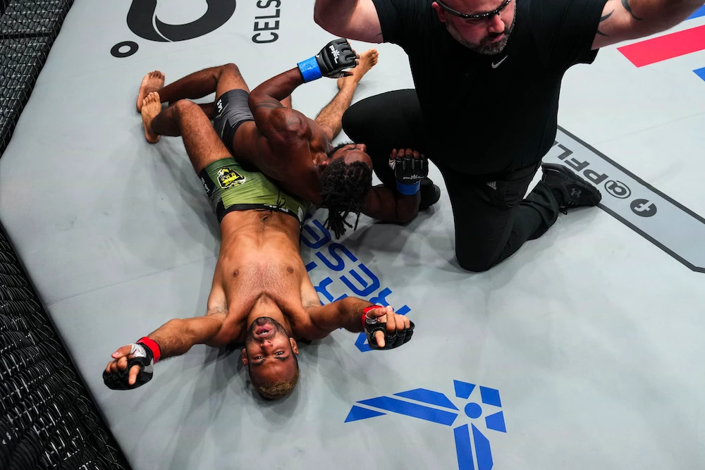 Saudi Arabia’s Abdullah Al-Qahtani wasted no time in defeating his opponent, American Lamar Brown, via a face-crank submission in just 95 seconds. (PFL)