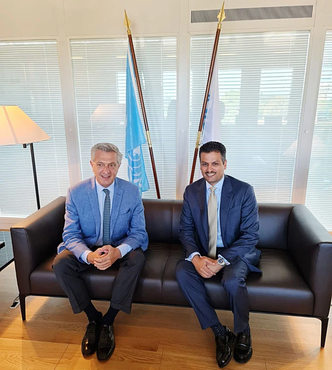 Saudi Arabia’s Permanent Representative to the UN in Geneva, Abdulmohsen Majed bin Khothaila (R). (Supplied)