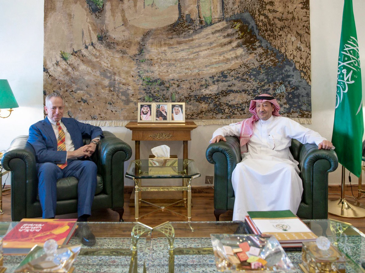 Saudi Deputy Foreign Minister Waleed Al-Khuraiji receives US Ambassador to the Kingdom Michael Ratney. (SPA)
