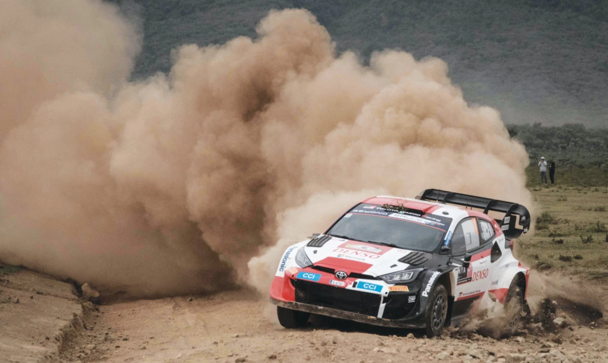 France’s Sebastien Ogier steer his Toyota GR Yaris Rally1 Hybrid in Naivasha, Kenya. (AFP)