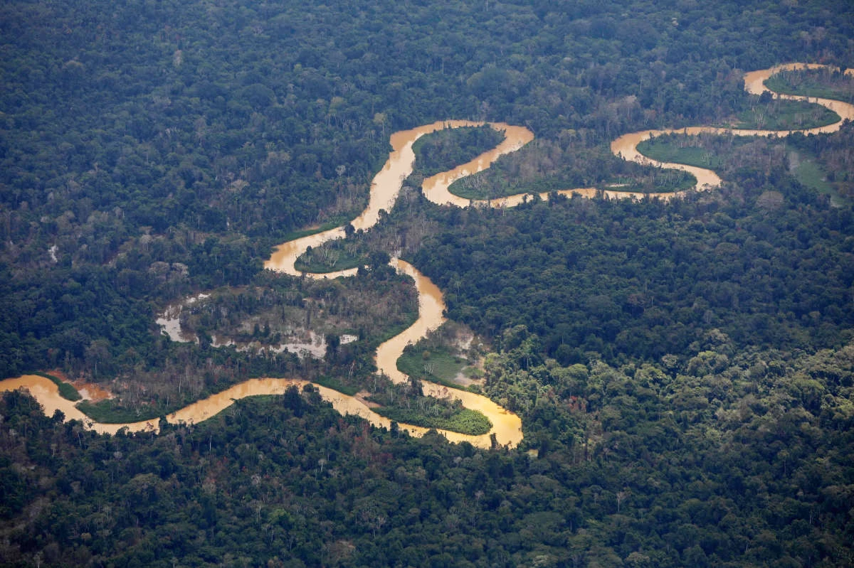 Aerial view of the Mucajai river at the Yanomami indigenous territory in the state of Roraima, Brazil on February 2, 2023. (AFP)