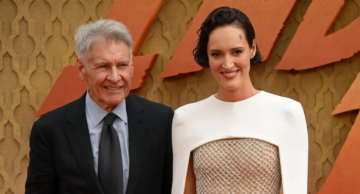 Harrison Ford and Phoebe Waller-Bridge at the London premiere of ‘Indiana Jones and the Dial of Destiny.’ (AFP)