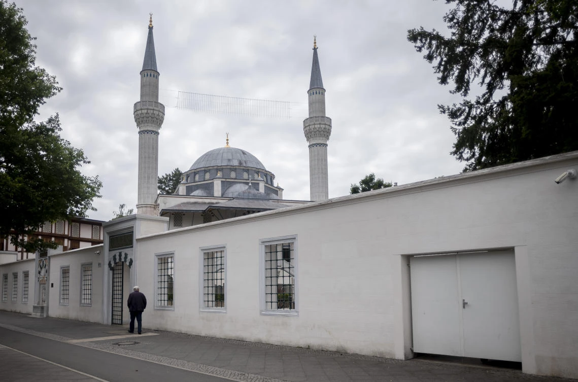 A man is on his way into the Sehitlik Mosque in Berlin, Germany, Thursday, June 29, 2023. (AP)