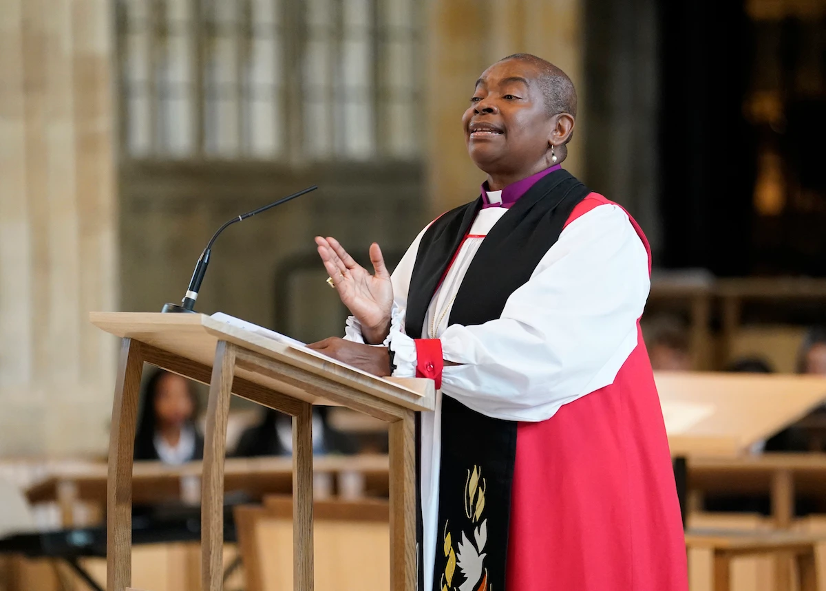 The Rt Revd Rose Hudson-Wilkin, Bishop of Dover speaks during a service attended by Britain's King Charles III. (File/AFP)