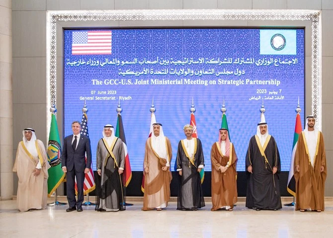 US Secretary of State Antony Blinken with GCC diplomats during a meeting in Riyadh on June 7, 2023. (@KSAMOFA)