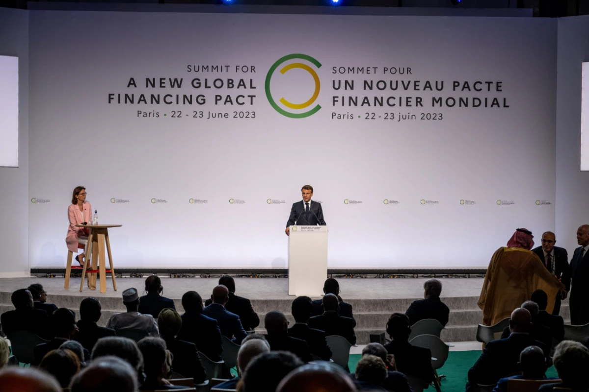 French President Emmanuel Macron opening the Summit for a New Global Financing Pact in Paris. (Photo by Ammar Abd Rabbo)