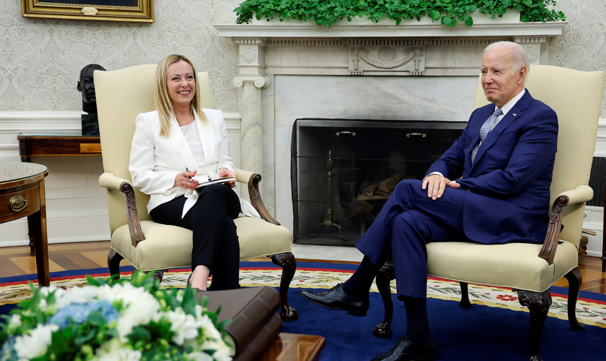 US President Joe Biden welcomes Italy's Prime Minister Giorgia Meloni at the White House in Washington. (Reuters)