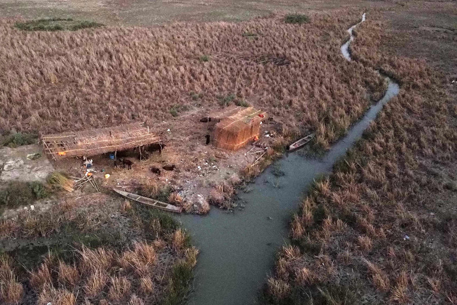 This aerial view shows a drying river in Chibayish in Iraq's southern Dhi Qar province on July 5, 2023. (AFP)