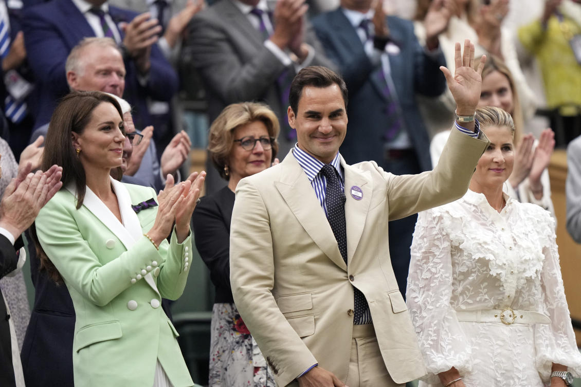Princess Kate takes her seat in Royal Box at Wimbledon, right next to Roger Federer