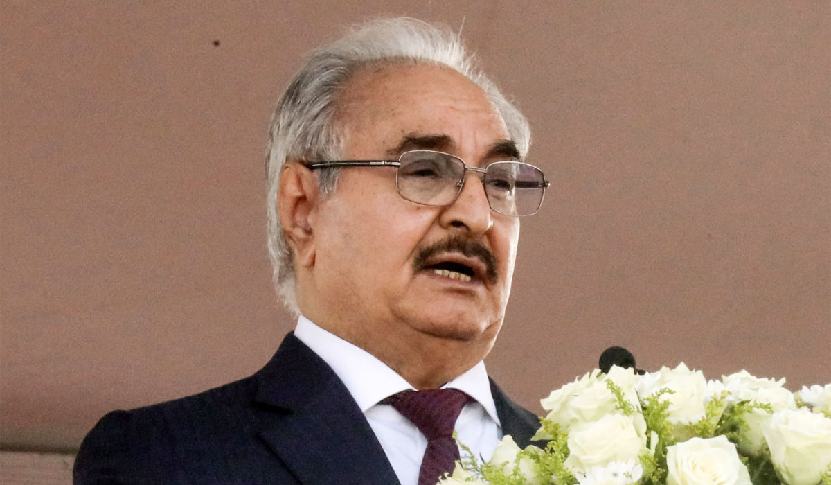 Libya's eastern military chief Khalifa Haftar gives a speech during a rally marking the 71st anniversary of the country's independence from Italy in the eastern city of Benghazi. (AFP file photo)