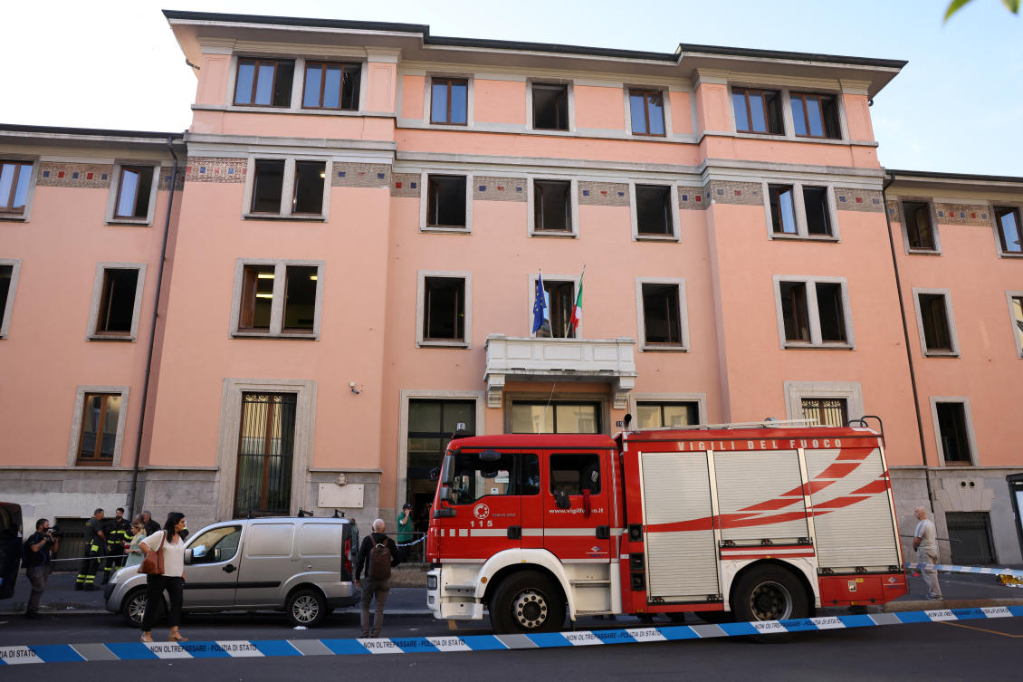 Firefighters work at the scene following a fire in a retirement home in Milan, Italy on July 7, 2023. (Reuters)