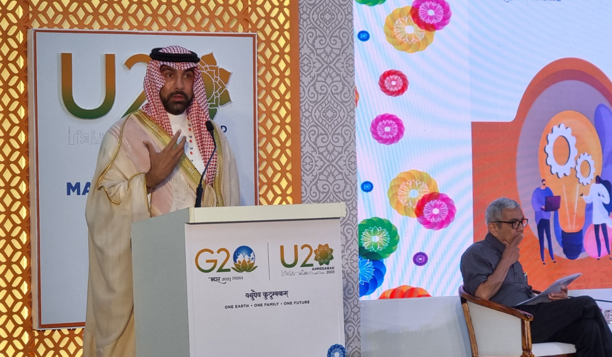 Fahd Al-Rasheed, adviser to the Saudi Council of Ministers, speaks at the G20’s Urban 20 Mayoral Summit in Ahmedabad, India, on July 7, 2023. (AN photo)