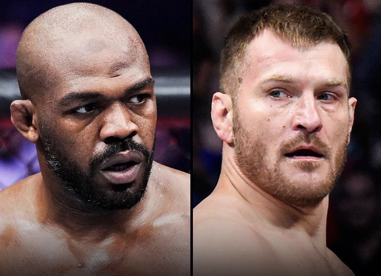 Jon Jones, left, will defend his UFC heavyweight title against Stipe Miocic at Madison Square Garden in New York on Nov. 11. (Twitter: @JonnyBones)
