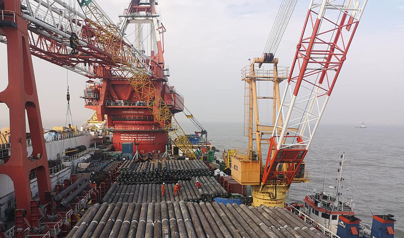 This photo, posted on February 11, 2020, shows Bangladesh Petroleum Corporation's oil pipeline site at the Bay of Bengal. (Photo courtesy: Facebook/bpc.chairman)