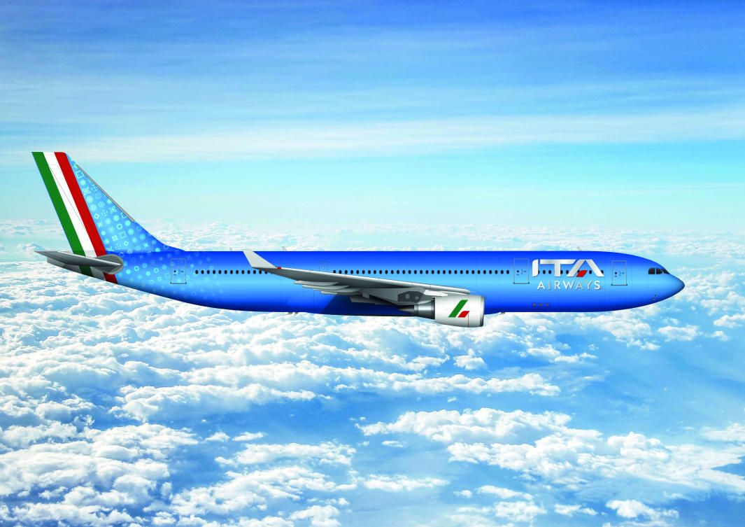 An artist rendition handout of an Airbus A330 passenger airplane of Italian airline company ITA Airways. (File/AFP)
