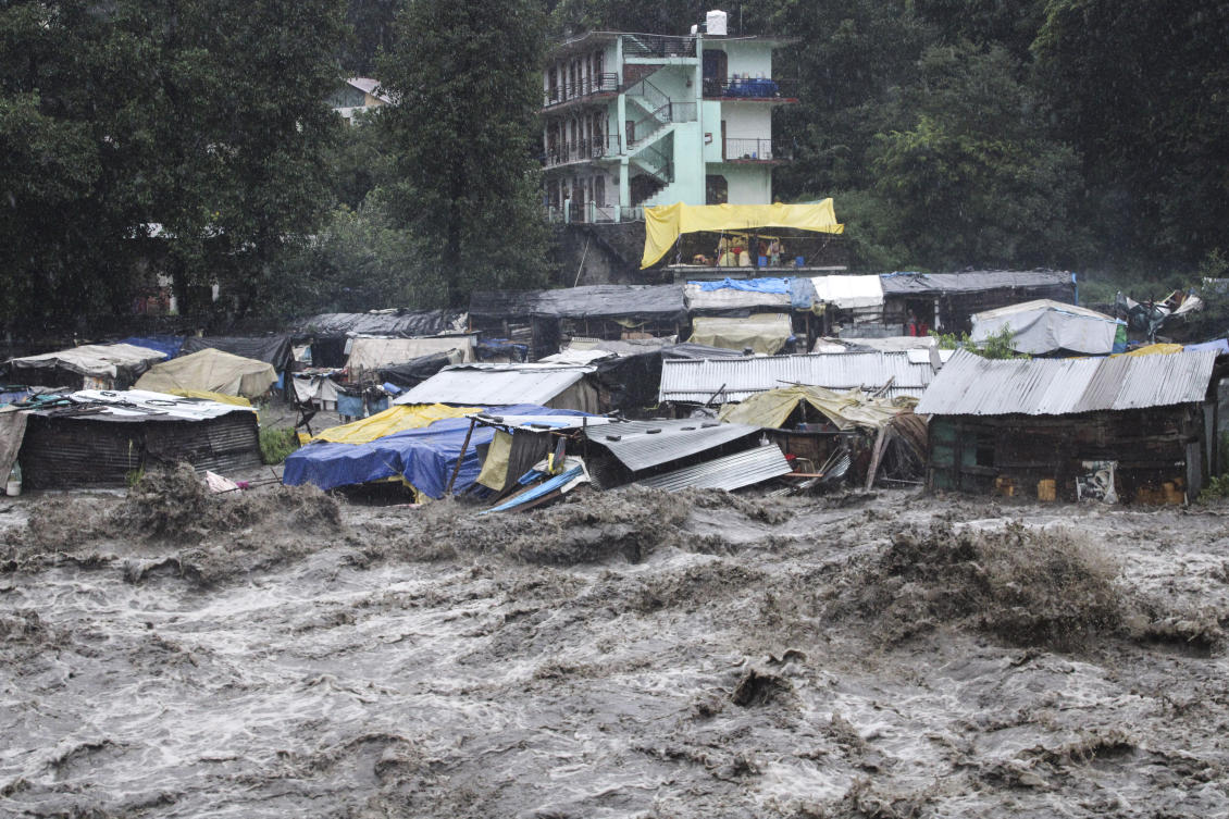 Above, the swollen River Beas following heavy rains in Kullu, Himachal Pradesh, India on July 9, 2023. (AP)
