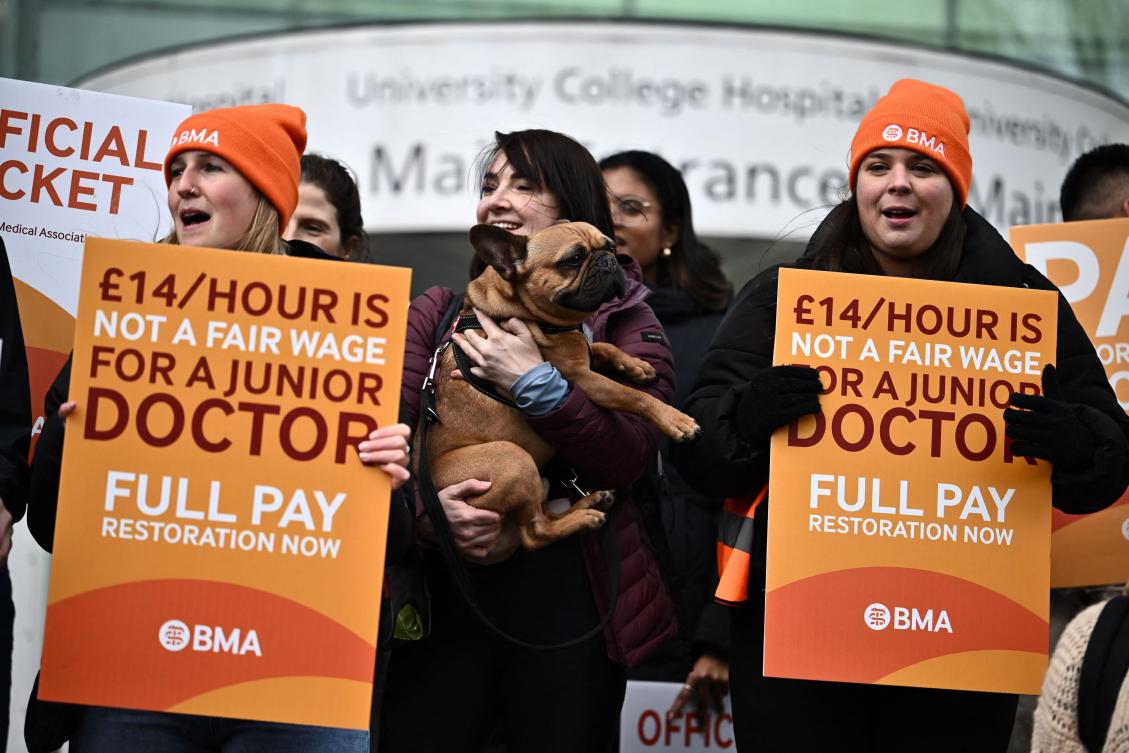 The doctors’ strike will cause huge disruption for the already embattled National Health Service, with operations and consultations postponed or even canceled. (AFP)