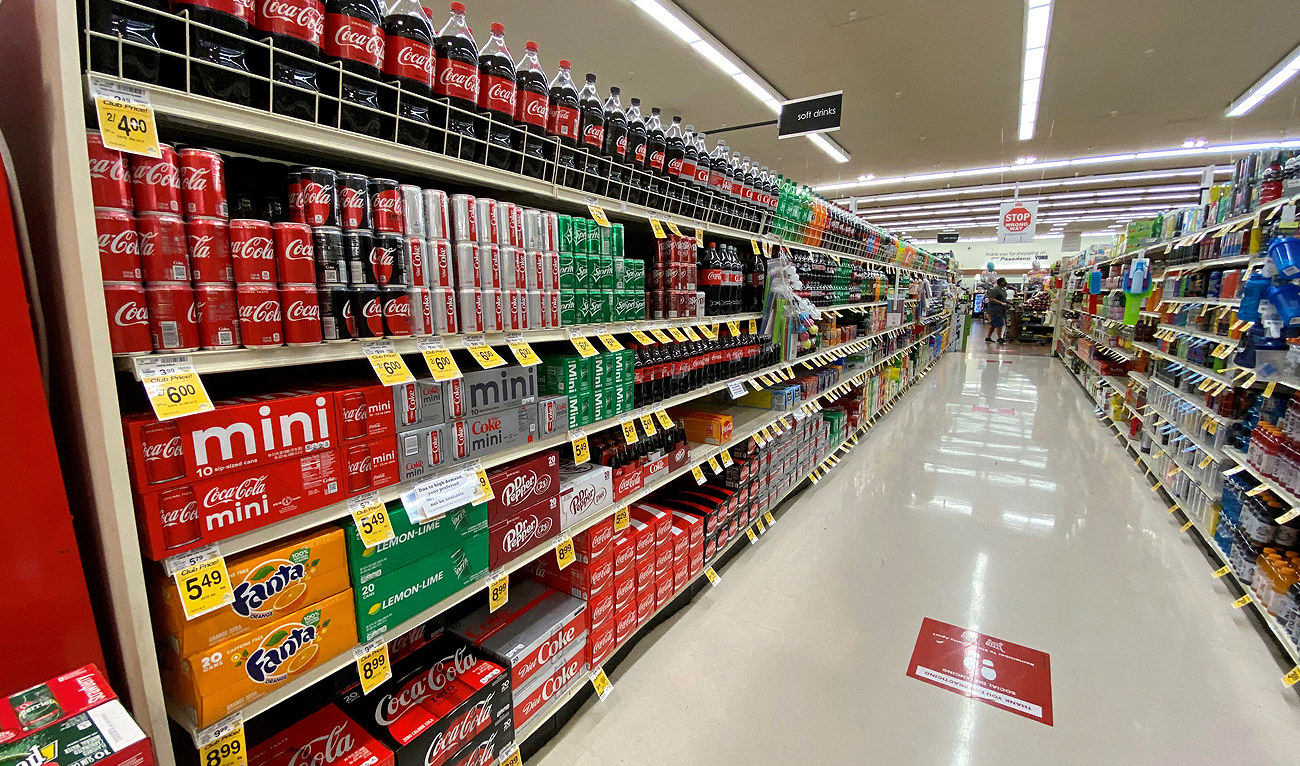 Sodas on shelves at a Vons grocery store in Pasadena, California, U.S., June 10, 2020. (REUTERS/File)