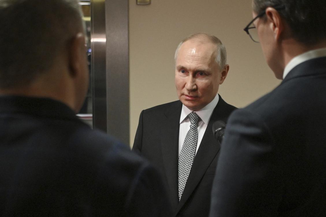 President Vladimir Putin said in an interview published Sunday that Russia has a ‘sufficient stockpile’ of cluster munitions. (Sputnik, Kremlin Pool Photo via AP)
