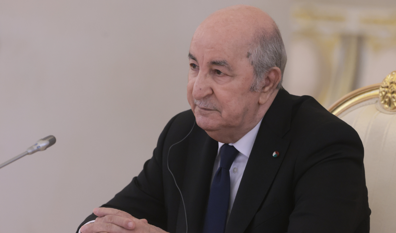 Algeria’s President Abdelmadjid Tebboune attends a meeting with Russian President at the Kremlin in Moscow on June 15, 2023. (AFP/File)