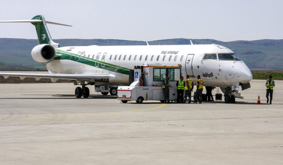 An Iraqi Airways Canadair CRJ-900 jet plane on the tarmac at the airport in the Iraqi Kurdish city of Sulaimaniyah. (AFP file photo)