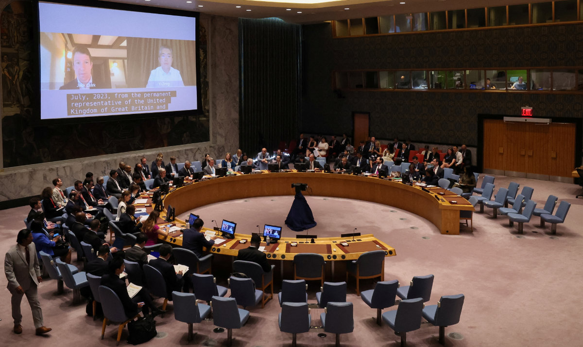 The UN Security Council holds a meeting on Artificial intelligence at UN headquarters in New York City, US, July 18, 2023. (Reuters)