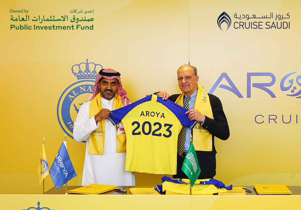 As the official sponsor of the club, AROYA’s logo will be displayed on the upper part of Al-Nassr’s jersey. (Twitter: @AROYACRUISES)
