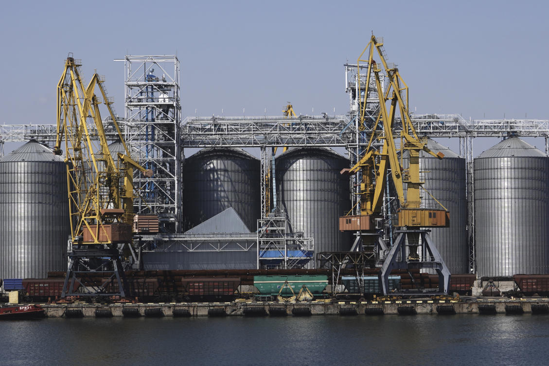 Exterior view of the grain storage terminal during visit of United Nations Secretary General Antonio Guterres at the Odesa Sea Port, in Odesa on Aug. 19, 2022. (AP/File)