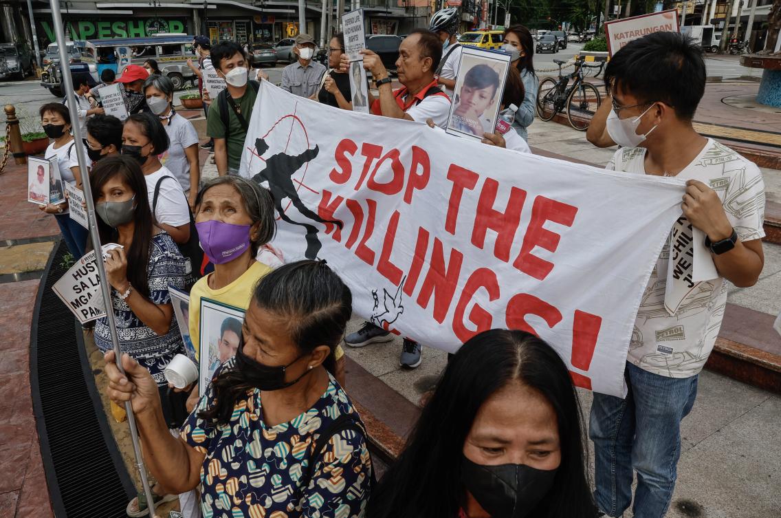 Thousands of people were killed during anti-drug operations that ended in shootouts during former president Rodrigo Duterte’s six-year term, rights groups say. (EPA)